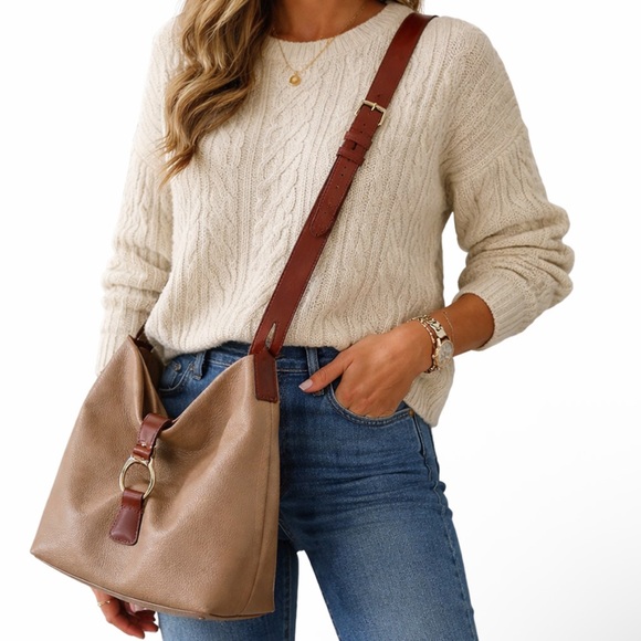 Dooney & Bourke Handbags - DOONEY & BOURKE Brown Pebble Leather Derby Hobo Slouchy Crossbody Bag Heritage